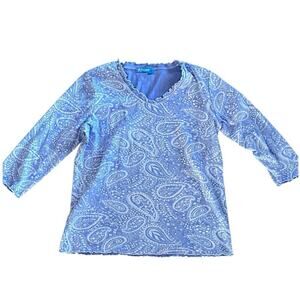 Fresh Produce Women's Purple Paisley Ruffled 3/4 Sleeve T-Shirt Top Size Medium